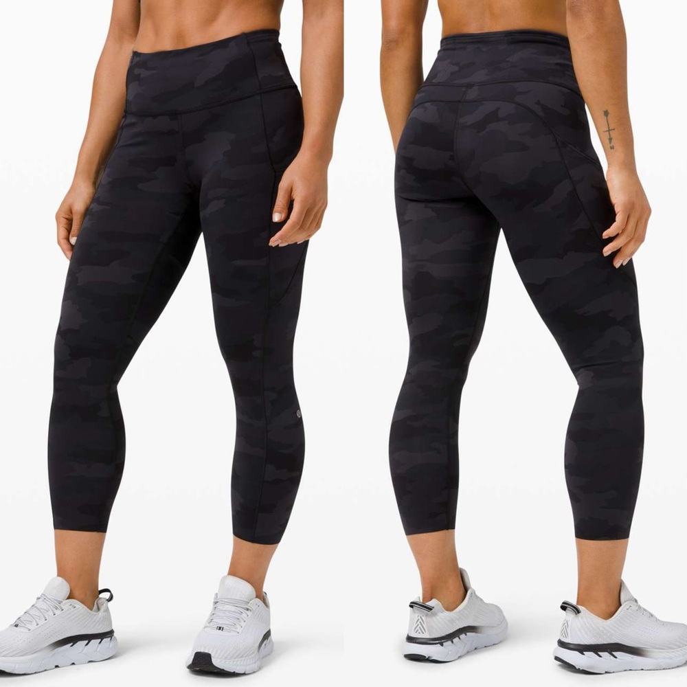 Lululemon Fast and Free High-Rise Crop II Leggings,‎ Camo Deep Coal